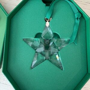 Swarovski Crystal Star Ornament with Green Ribbon